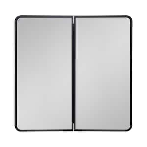 32 in. W x 32 in. H Surface or Recessed Mount Black Rectangular Double Doors Medicine Cabinet with Mirror