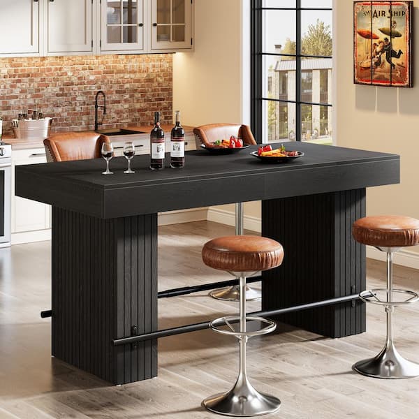 BYBLIGHT 35.43 in. Tall Black Wood Rectangle Bar Table with Metal