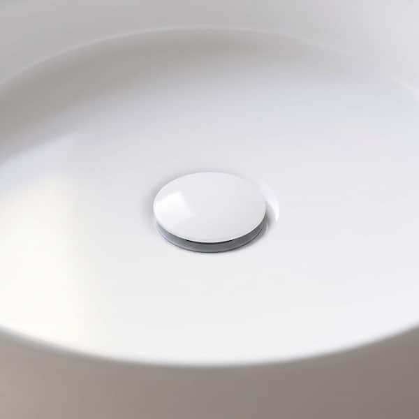 Vessel Bathroom Sink Pop-Up Drain and Mounting Ring in Matte White