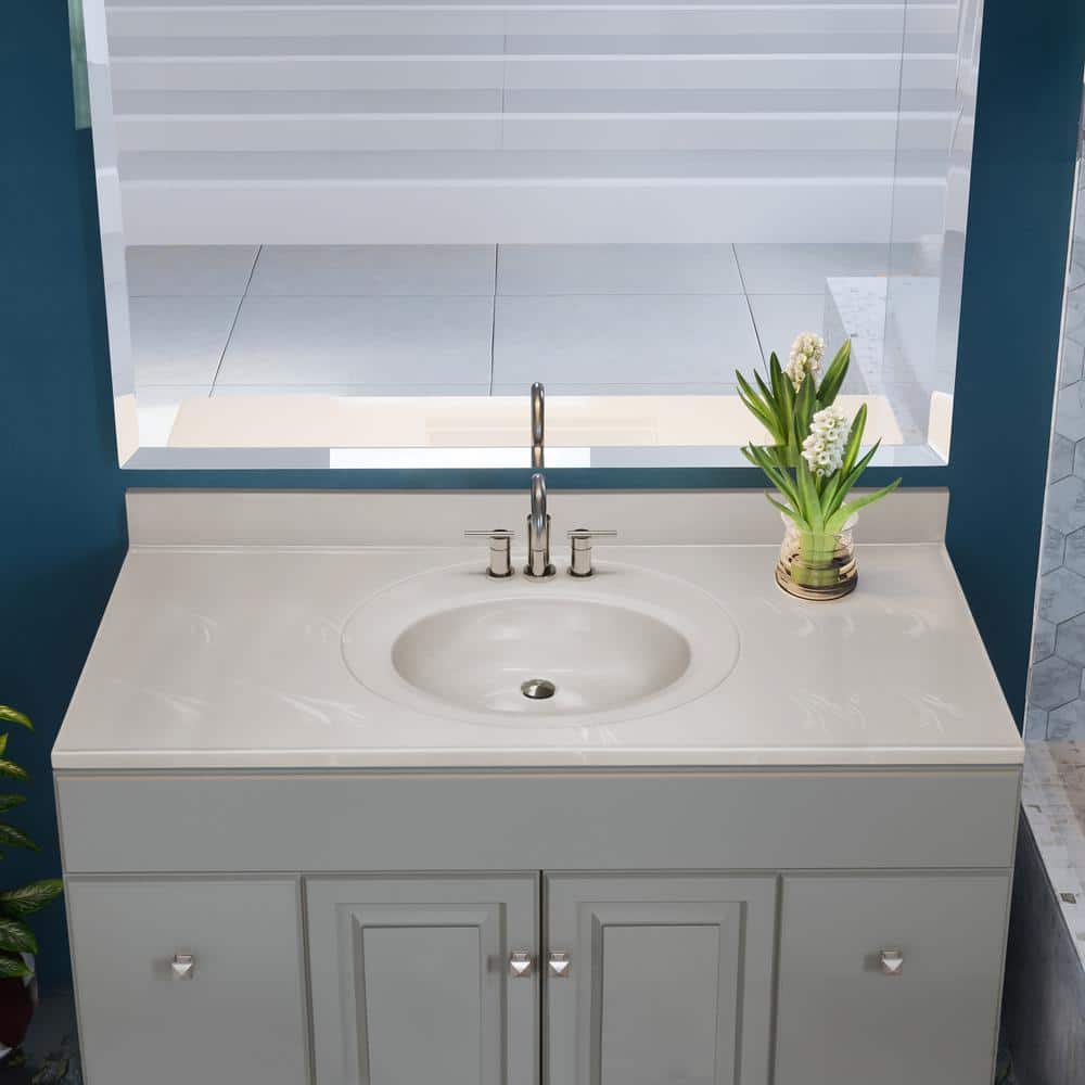 49-Inch White Cultured Marble Vanity Top with Backsplash