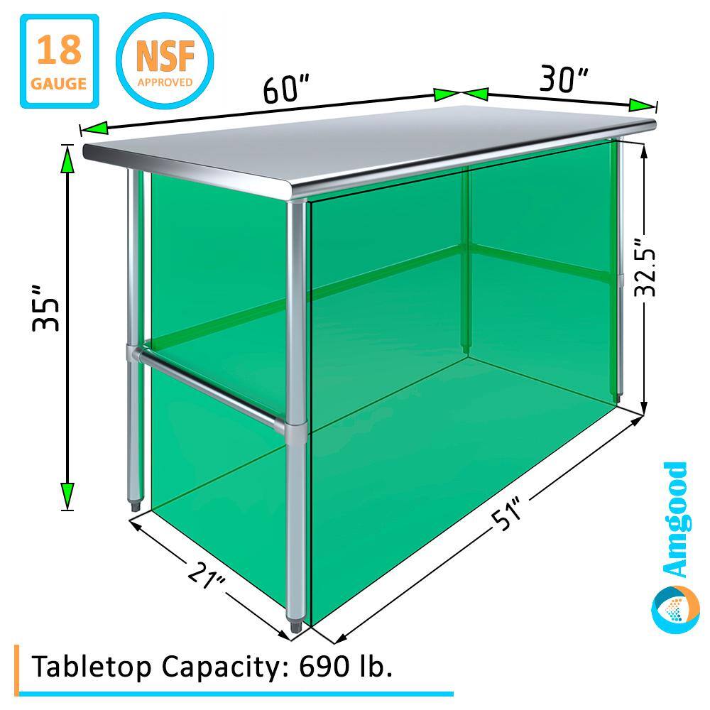 60" Long Stainless Steel Utility Work Table with Galvanized Steel Legs