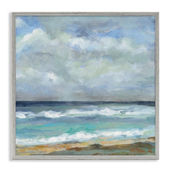 Summer Seashore Waves by Silvia Vassileva Gray Framed Coastal Giclee Art Print 24 in. x 24 in.