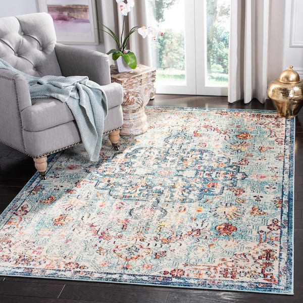 SAFAVIEH Madison Navy/Light Blue 7 ft. x 7 ft. Square Border Area