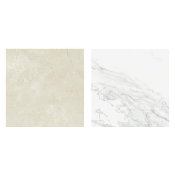 Reve Checker Blanc with Beige 6 in. x 6 in. Porcelain Floor and Wall Take Home Tile Sample
