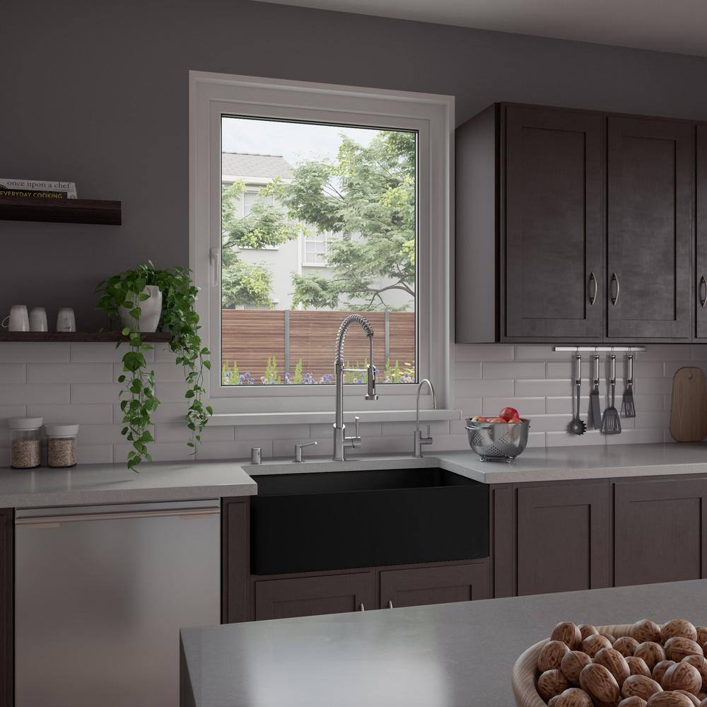 33'' Black Matte Fireclay Farmhouse Drop-In Kitchen Sink