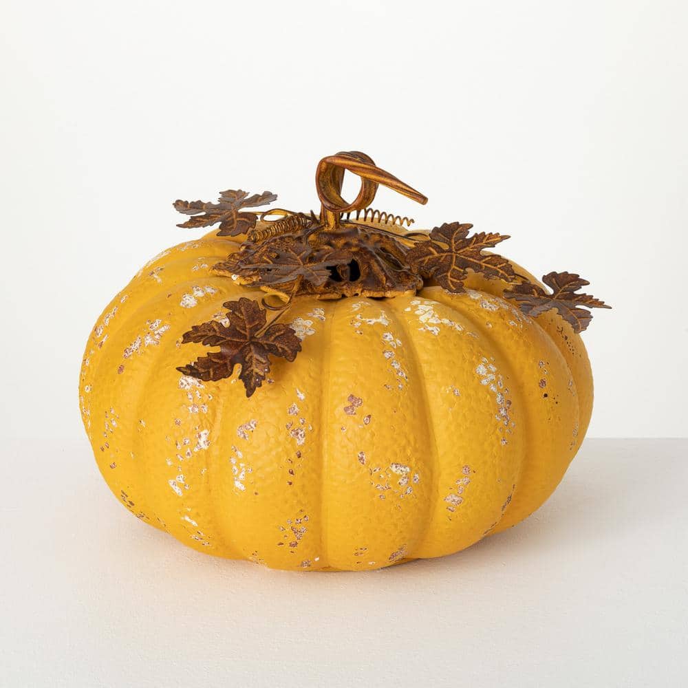 SULLIVANS 13 in. Yellow Metal Large Pumpkin MET1926 - The Home Depot