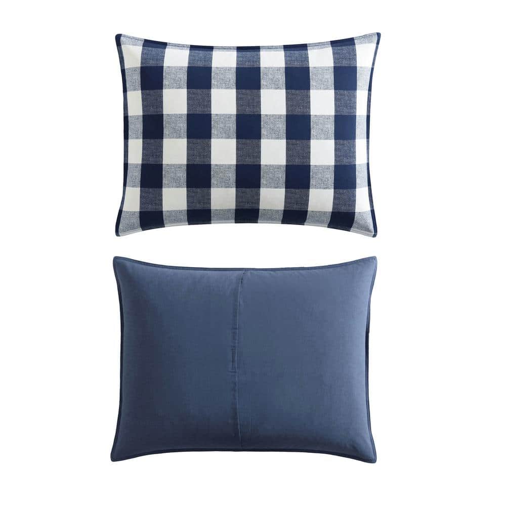 Lakehouse Blue Plaid Cotton Flannel Queen Sham Set