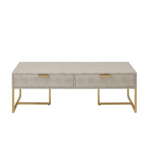46.3 in. Cream Rectangle Wood Coffee Table with Storage
