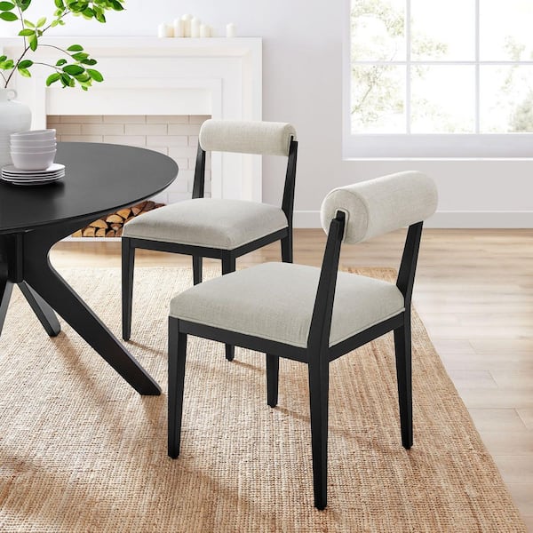 MODWAY Kai Upholstered Dining Chair with Wood Legs in Linen Black