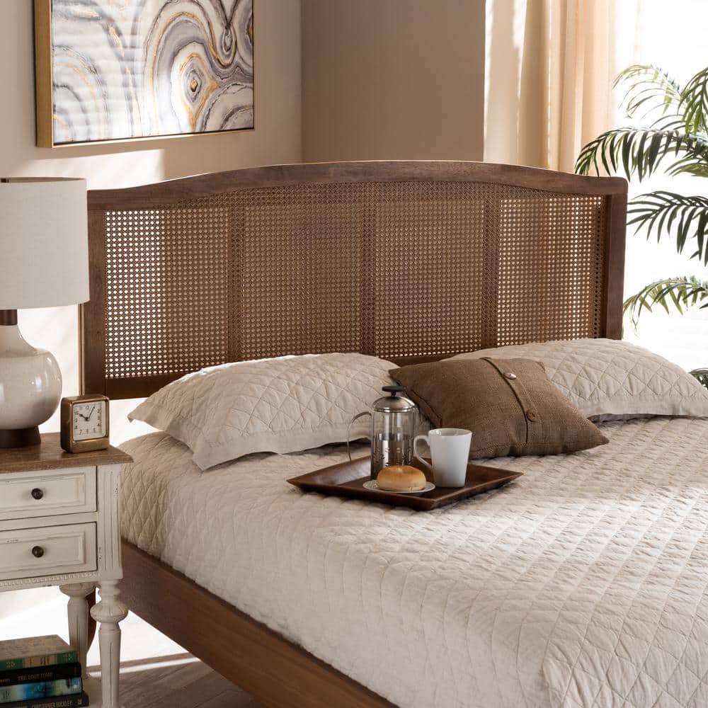 Marieke Ash Walnut Wood and Rattan Queen Headboard