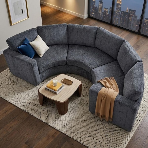 Modern 109.4 in. Chenille Upholstered Curved Modular 3-Seater Sectional Sofa in Grey