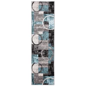 Contemporary Abstract Circle Blue/Gray 24 in. x 120 in. Runner Rug