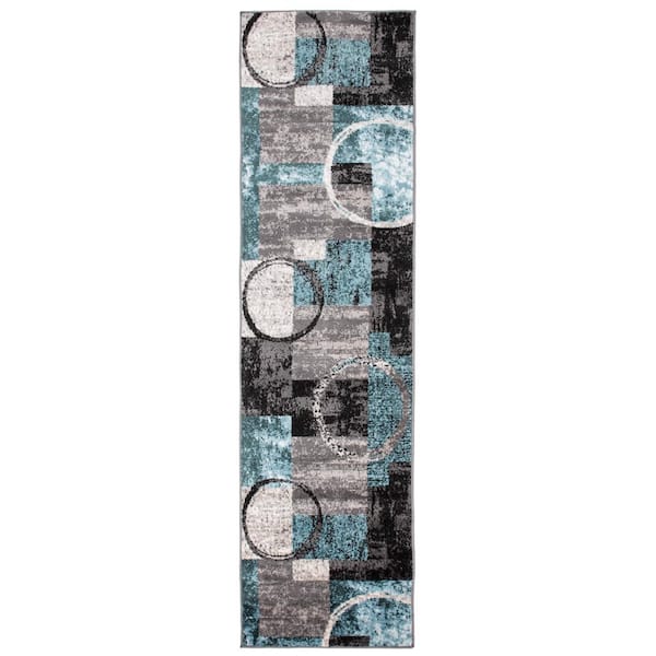 WRG Toscana Gray 2 ft. 7 in. x 12 ft. Modern Abstract Circle Indoor Runner Rug
