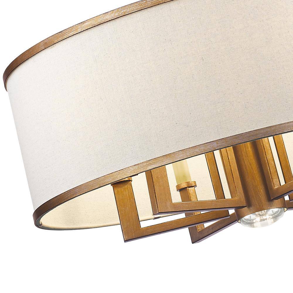 Antique Gold Leaf 6-Light Drum Chandelier with Linen Shade