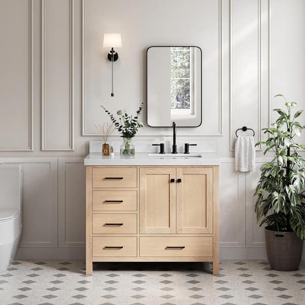 ARIEL Cambridge 42 in. W x 22 in. D x 36.5 in. H Single Freestanding Bath Vanity in Oak with Italian Carrara Marble Top