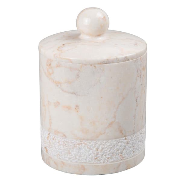 Creative Home Spa Hand Carved Cotton Ball Holder in Champagne Marble
