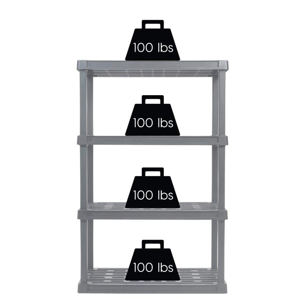 Gray 4-Tier Plastic Utility Storage Shelves
