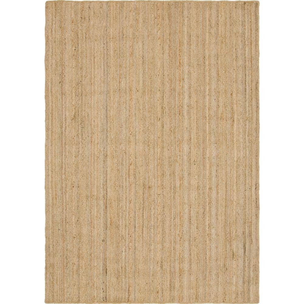 Natural Brown Handmade Braided Jute Rectangular Area Rug