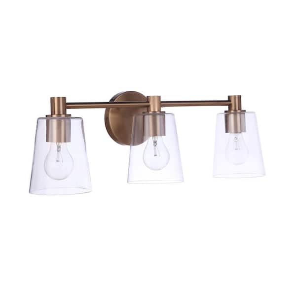 CRAFTMADE Emilio 23.43 in. 3-Light Satin Brass Finish Vanity Light with Clear Glass Shade