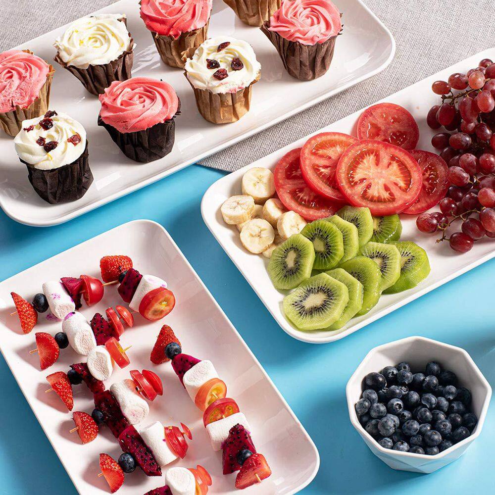 White Ceramic Rectangular Serving Platter Set, Large Serving Trays for Entertaining, Dishwasher Safe (Set of 3) price history on PriceWatchPro