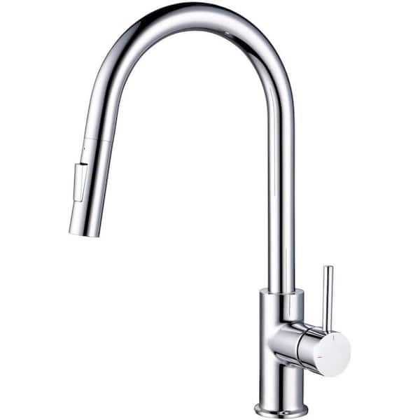 KIBI 16.5 in. H Single Hole 1.8 GPM Pull Down Sprayer Kitchen Faucet with 360° Spout Swivel in Chrome