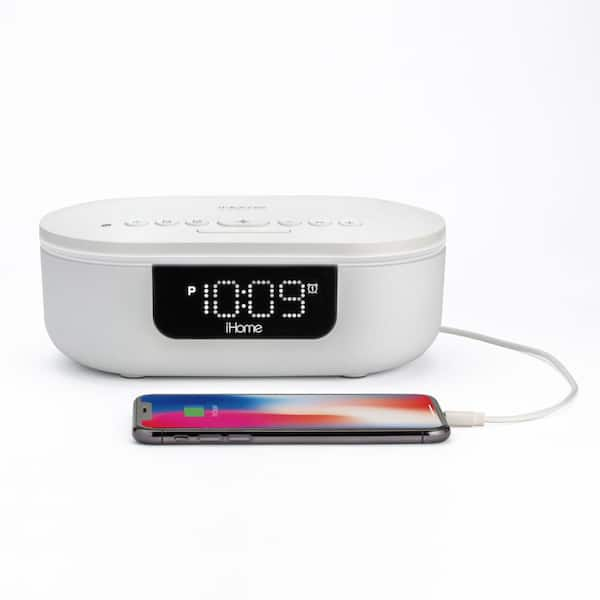 UV-C White Sanitizer Dual Alarm Clock with Bluetooth Speaker and