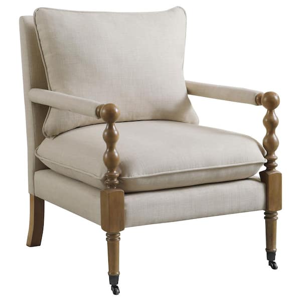 Coaster Beige and Dark Oak Upholstered Turned Legs Accent Chair
