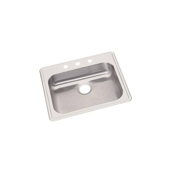 Elkay Dayton Stainless Steel 25" 1-Hole Single Bowl Kitchen Sink - (25 in. x 21-1/4 in. x 5-3/8 in.) in Satin 22-Gauge G