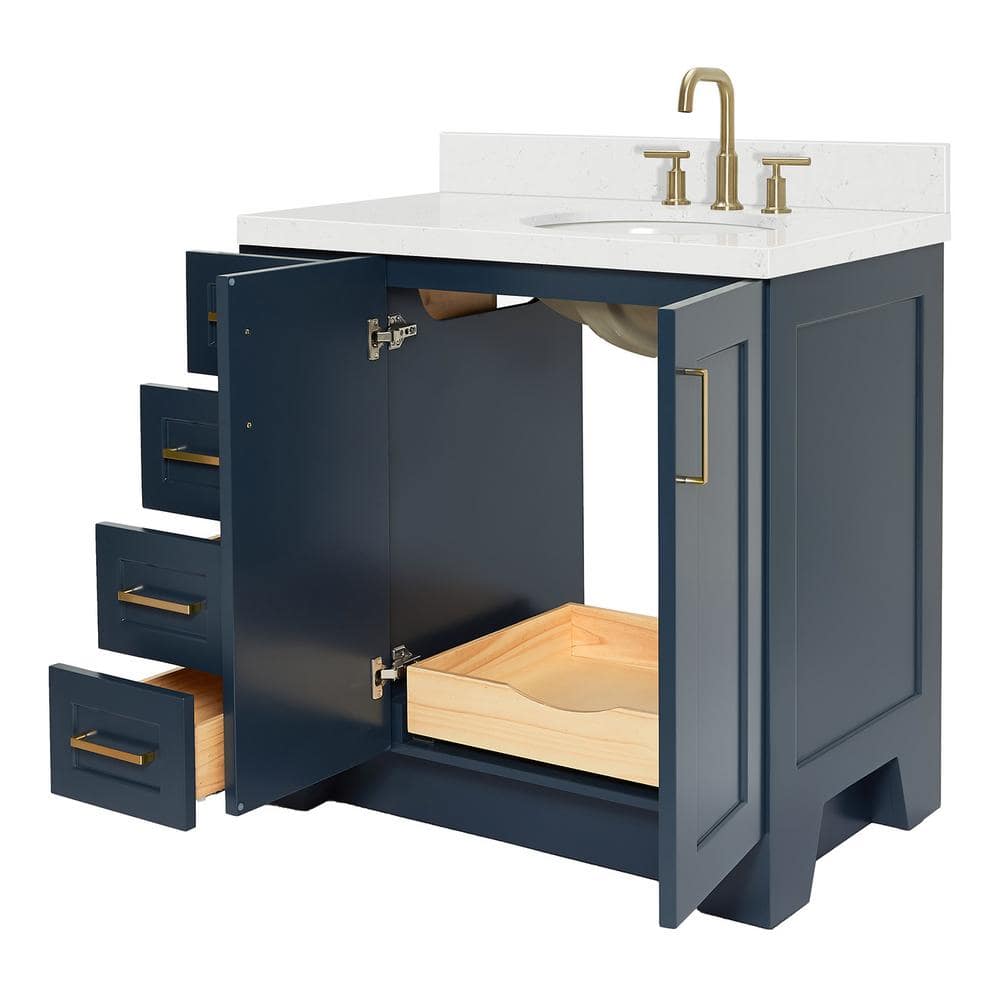 Midnight Blue Freestanding Single Vanity with Carrara Quartz Top