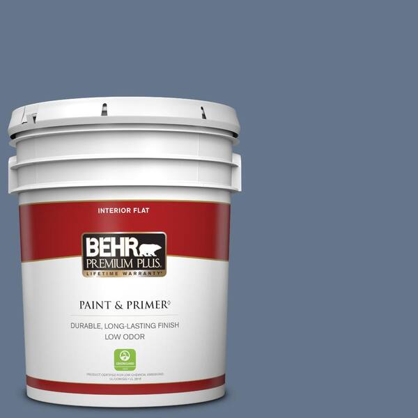 BEHR PREMIUM PLUS 5 gal. #BXC-75 Saltbox Blue Flat Low Odor Interior Paint & Primer