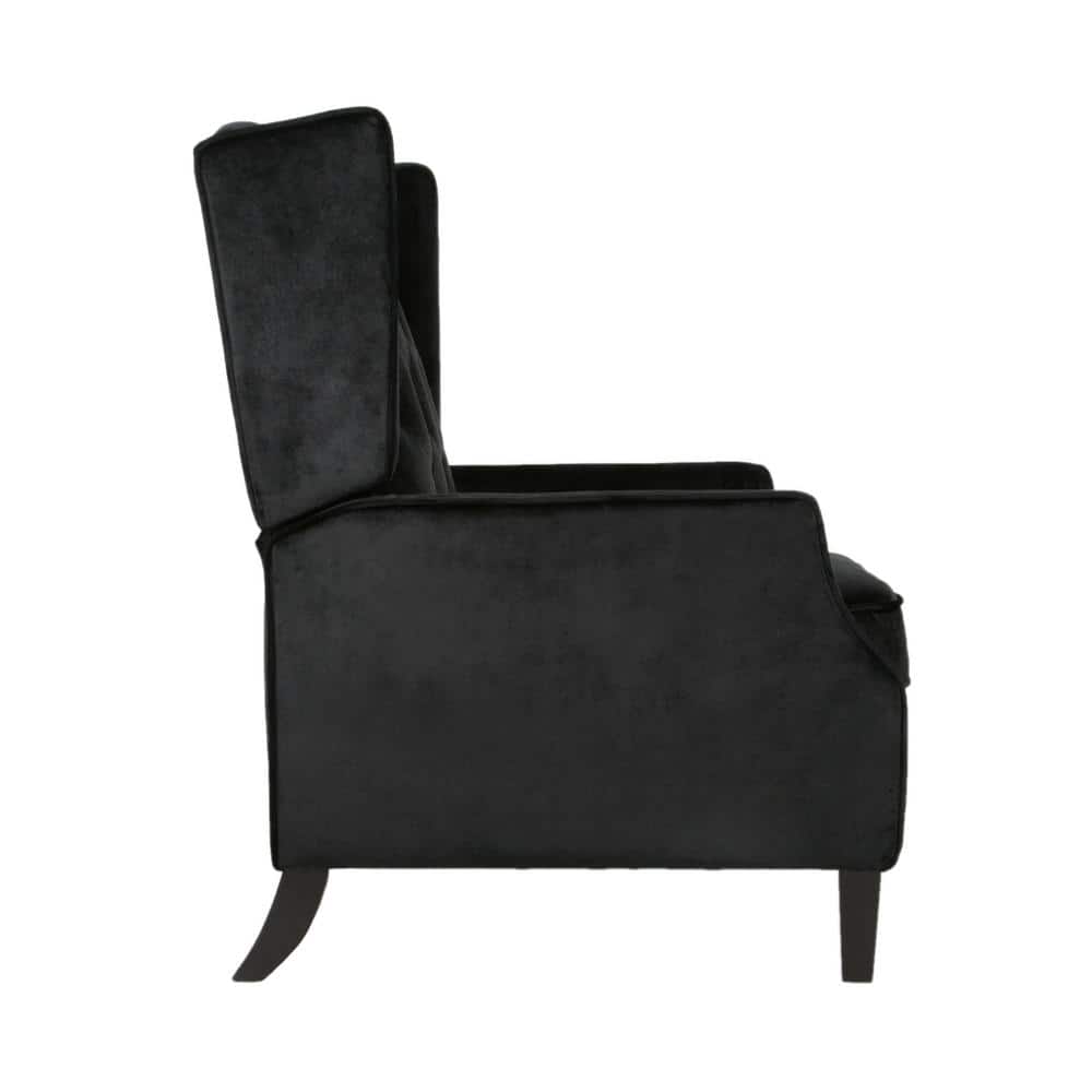 Handcrafted Black Velvet Wingback Recliner with Wood Legs