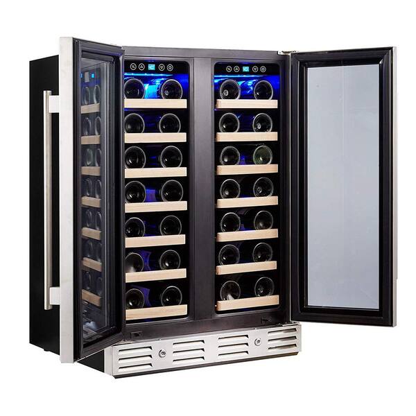 Kalamera 24 In 40 Bottle Wine Cooler Refrigerator Built In Dual Zone Stainless Steel Door And Handle Krc 40dzb The Home Depot