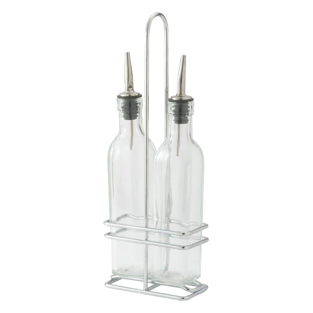 Winco 8 oz. Oil/Vinegar Cruet Set with Chrome Plated Rack GOB-8S - The Home Depot