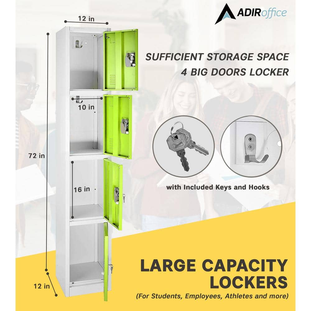Green 72'' 4-Tier Steel Freestanding Locker with Key Lock