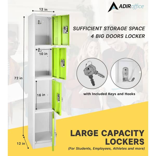 AdirOffice - 629-Series 72 in. H 4-Tier Steel Key Lock 4-Shelf Storage Locker Free Standing Cabinets in Green (4-Pack)