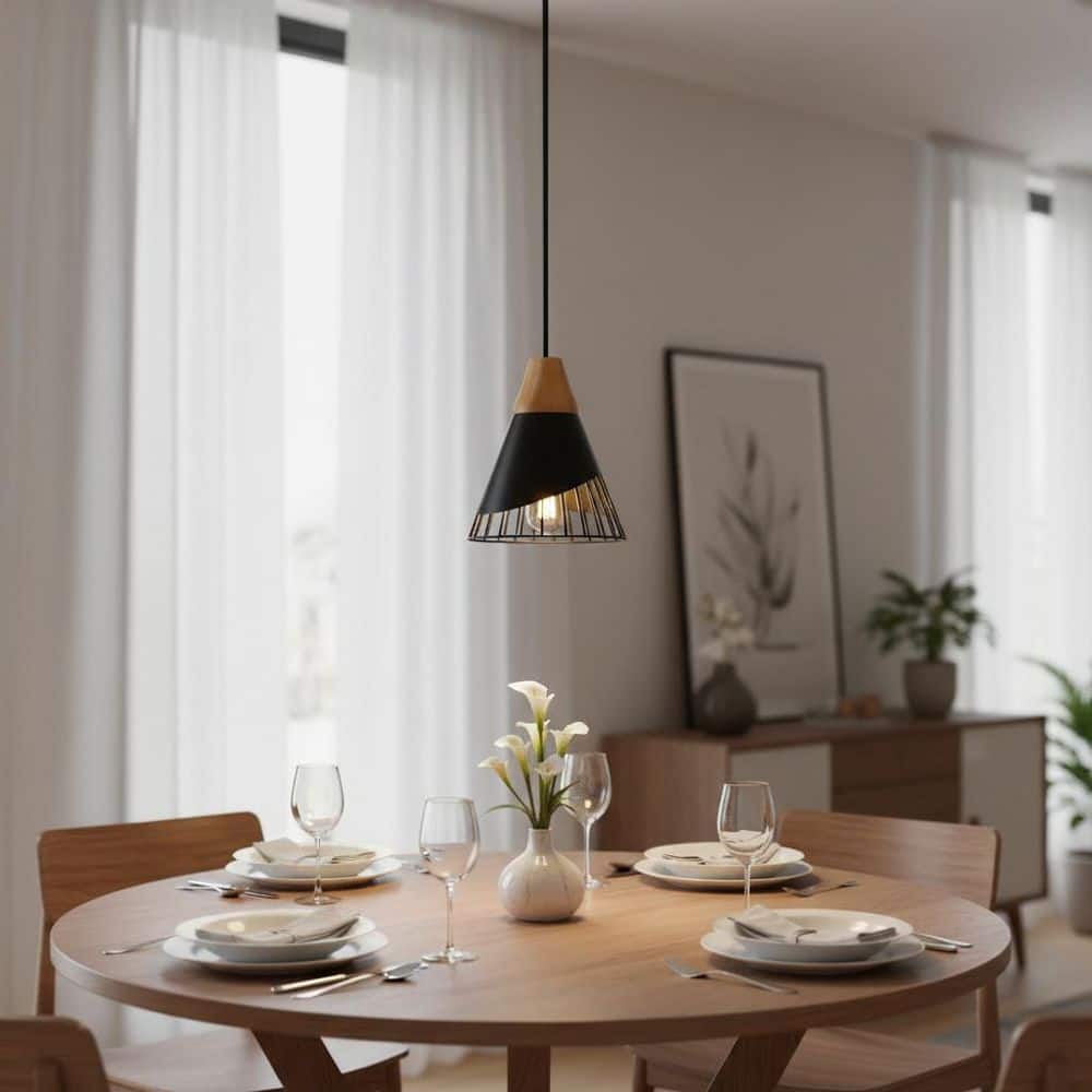 1-Light Modern Black Pendant Light with Wood Accent, Minimalist Hanging Ceiling Light for Kitchen Island, Dining price history on PriceWatchPro