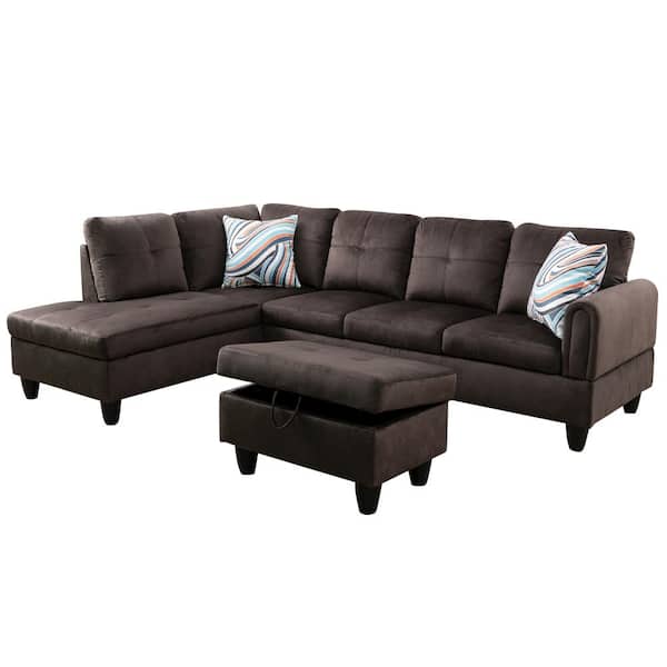 Star Home Living 25 in. Round Arm 3-Piece Microfiber L-Shaped Sectional Sofa in Brown