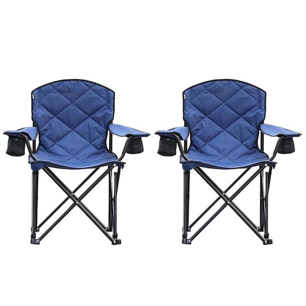 Mondawe Blue 2-Piece Metal Outdoor Beach Chair Camping Lounge Chair Lawn Chair with Mesh Storage Pouch and Cup Holder