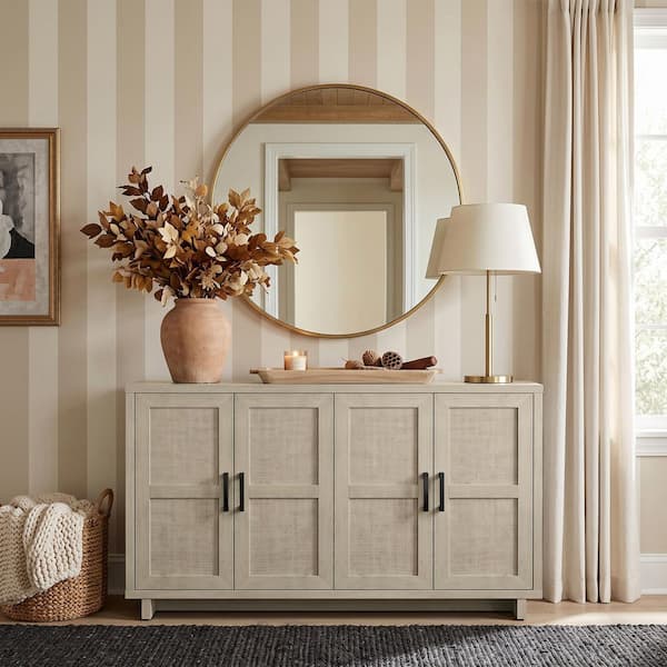 Fairfax Oak MDF 59.5 in. Coastal Sideboard with Linen Inspired Accents