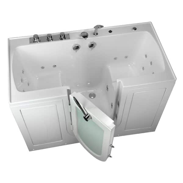 Ella 5 ft. Tub4Two 2 Seat Acrylic Walk-In Whirlpool Bathtub in White with Center Outward Opening Door, Ella Faucet,Dual Drain
