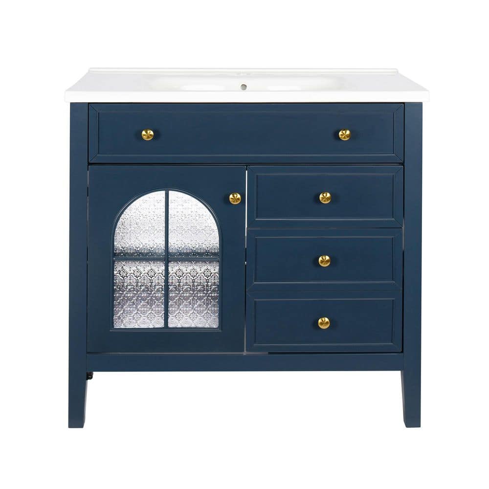 35.6 in. Freestanding Blue Bath Vanity with White Ceramic Top price history on PriceWatchPro
