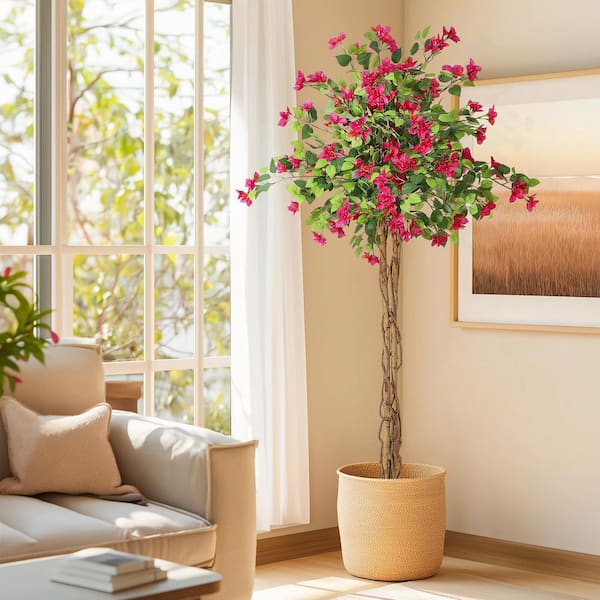 6 ft. Artificial Bougainvillea Tree In Pot, Flower Trees Artificial Indoor for Home Decor Outdoor Porch