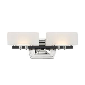 Drury 17.375 in 2-Lights Coal and Polished Nickel LED Vanity Light Bar with Etched Opal Glass Shades