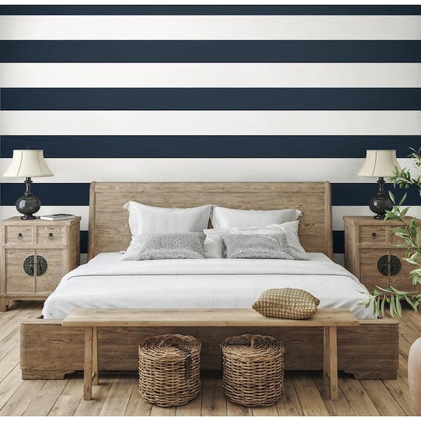 Captain Blue Dylan Striped Stringcloth Paper Unpasted Wallpaper Roll 60.75 sq. ft.