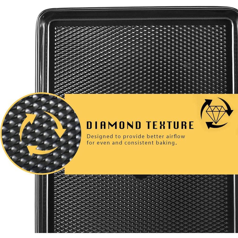 3-Piece Carbon Steel Baking Sheet Pan Sets, Heavy Duty Nonstick Cookie Tray for Oven with Diamond Texture Pattern, Gray - Thumbnail 2