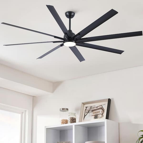 Sevenine Coastal 84 in. Indoor Matte Black Large Windmill Ceiling Fan with Light, Aluminum Blades and Remote Control