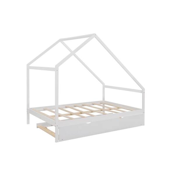 aisword 78.7 in. W Full Size Wooden House Bed With Twin Size Trundle ...