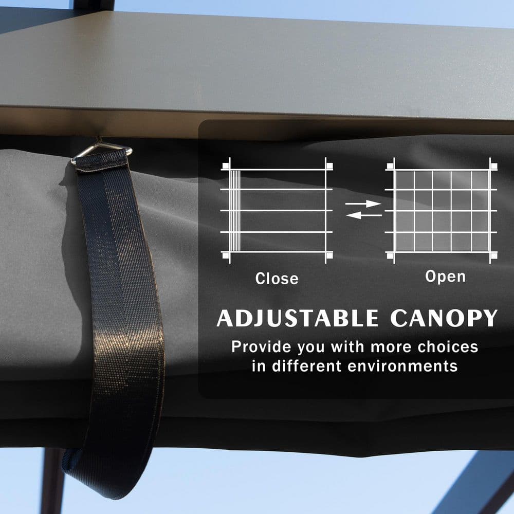 Gray Aluminum Frame Outdoor Pergola with Expandable Canopy