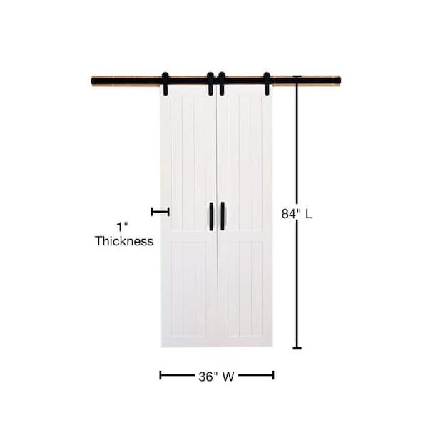 36 in. x 84 in. Vertical Plank Solid Primed Wood Split Barn Door with Hardware Kit 36 in. x 84 in. Vertical Plank Solid Primed Wood Split Barn Door with Hardware Kit