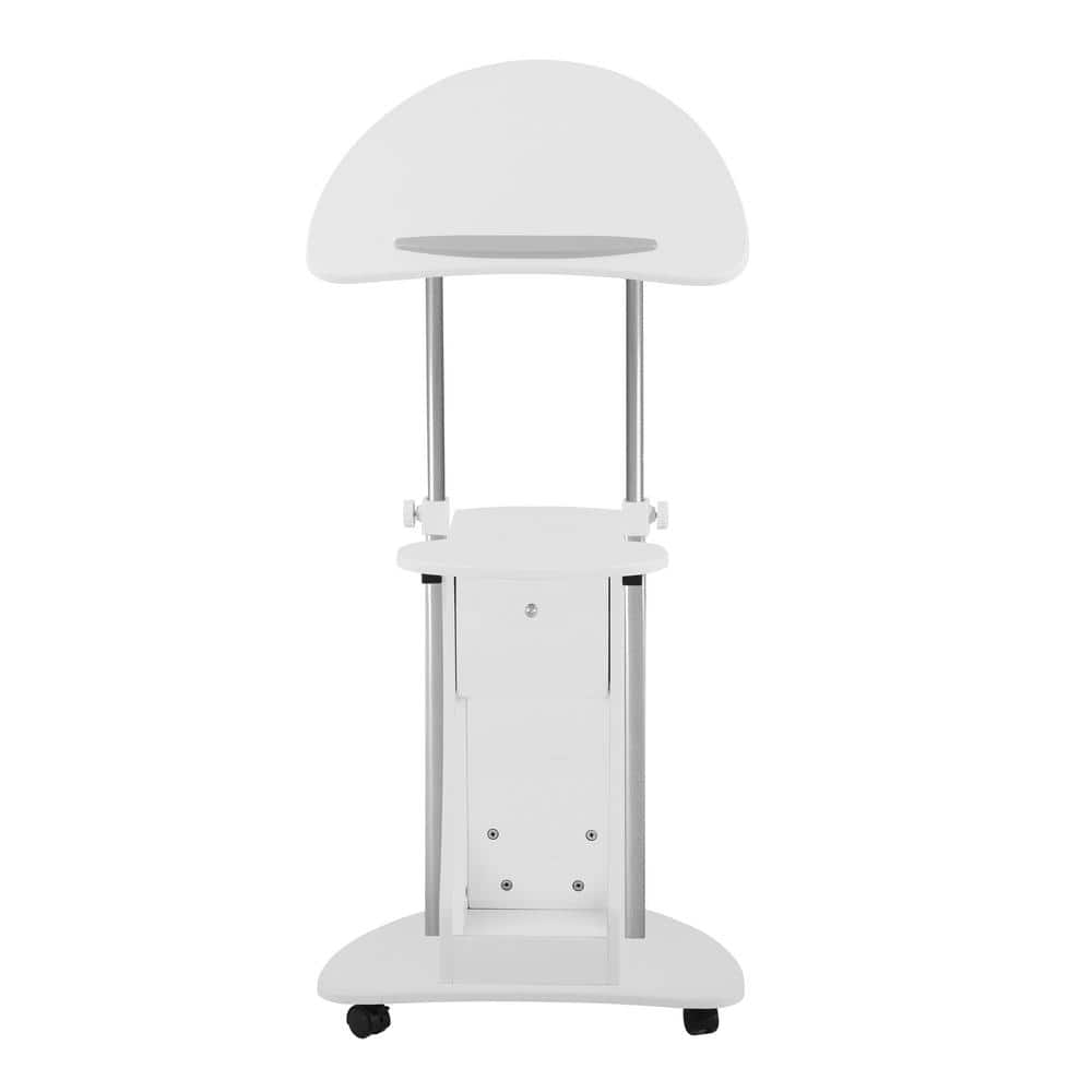 White Adjustable Height Rolling Laptop Cart with Storage Cabinet